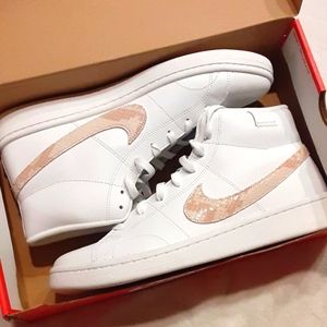 Nike court royale 2 mid white/particle beige (patent snake print logo) womens 12